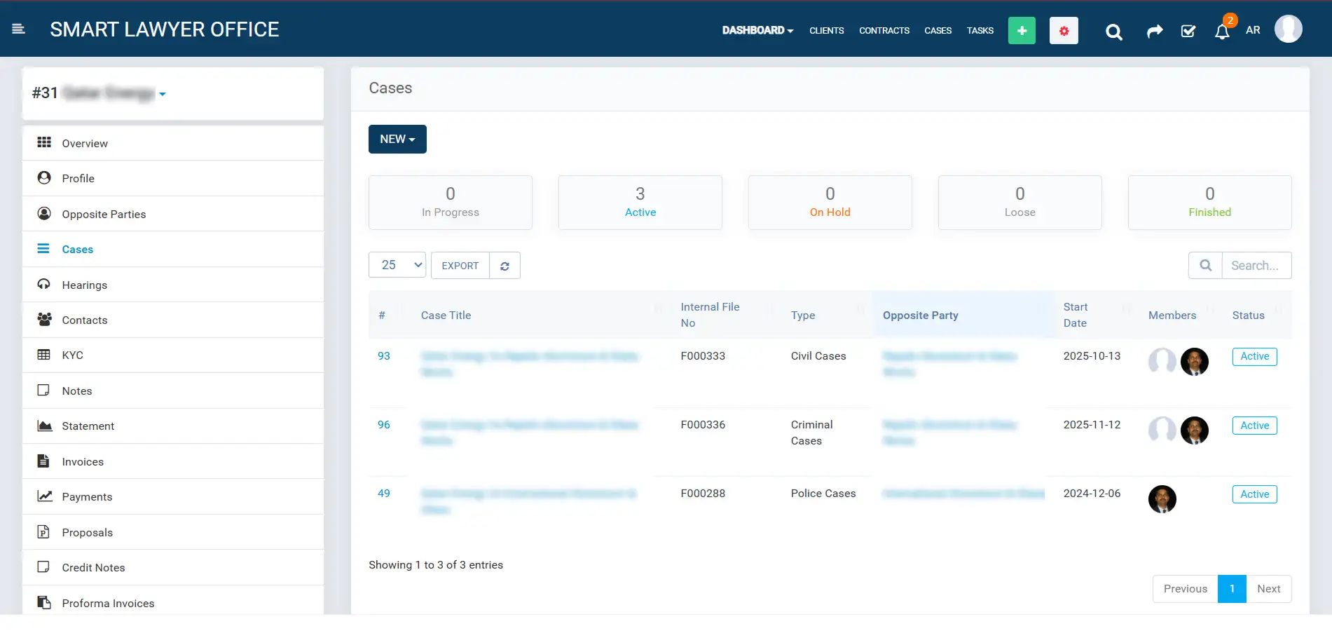 Clients & Related Cases Page Screenshot
