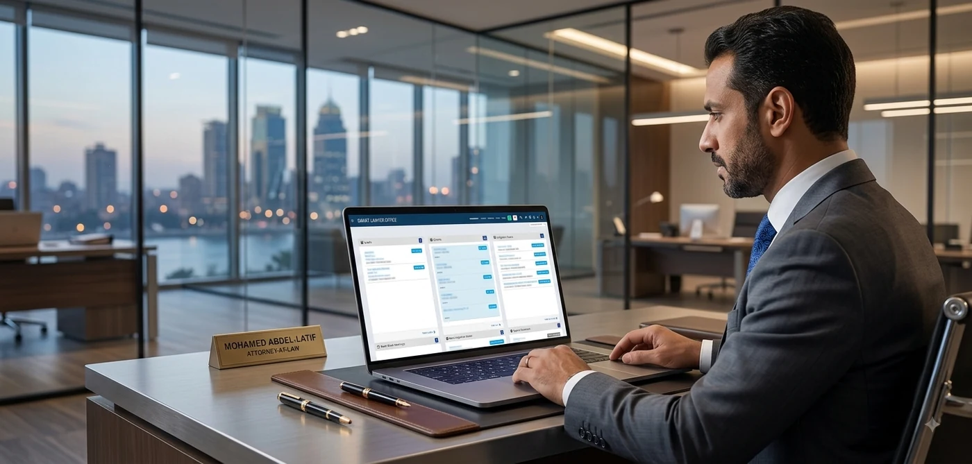 AI-enabled case intake and case file dashboard in Smart Lawyer Office, used by a law firm in Cairo, Egypt
