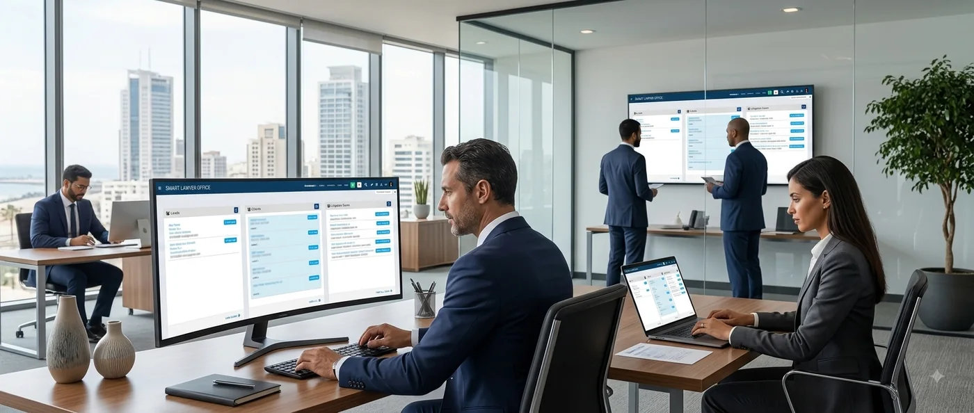 Litigation and court hearing tracking board in Smart Lawyer Office for a multi-office law firm in Morocco