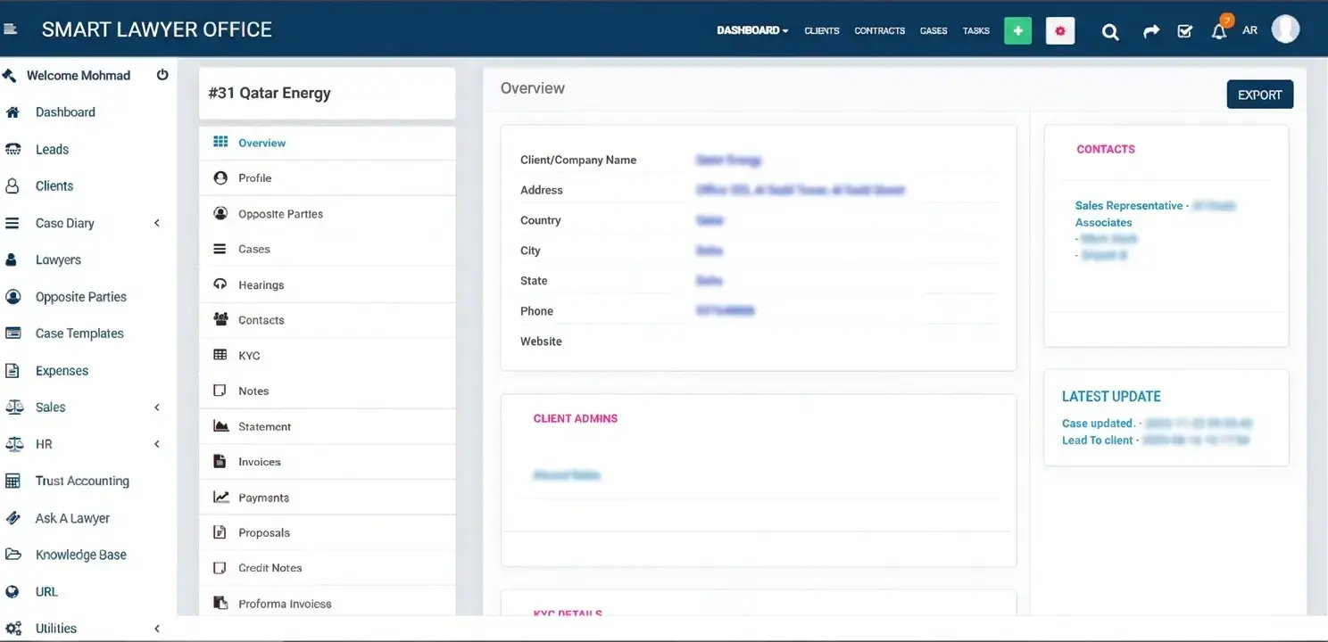 Clients & Related Cases Page Screenshot