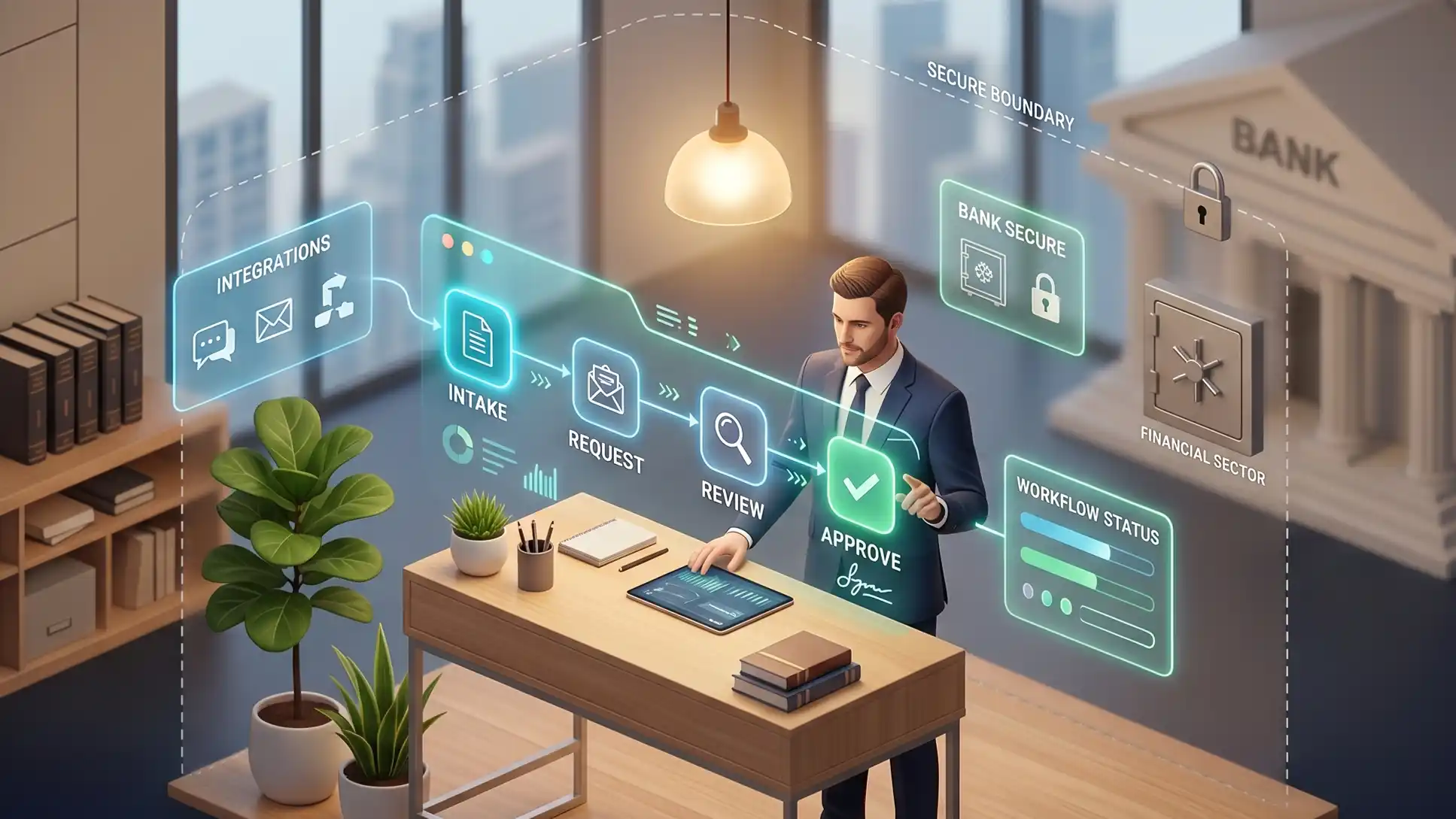Legal department intake and approval workflow software for Banks & Financial Institutions in Smart Legal Counsel, routing branch legal requests and law firm panel allocation