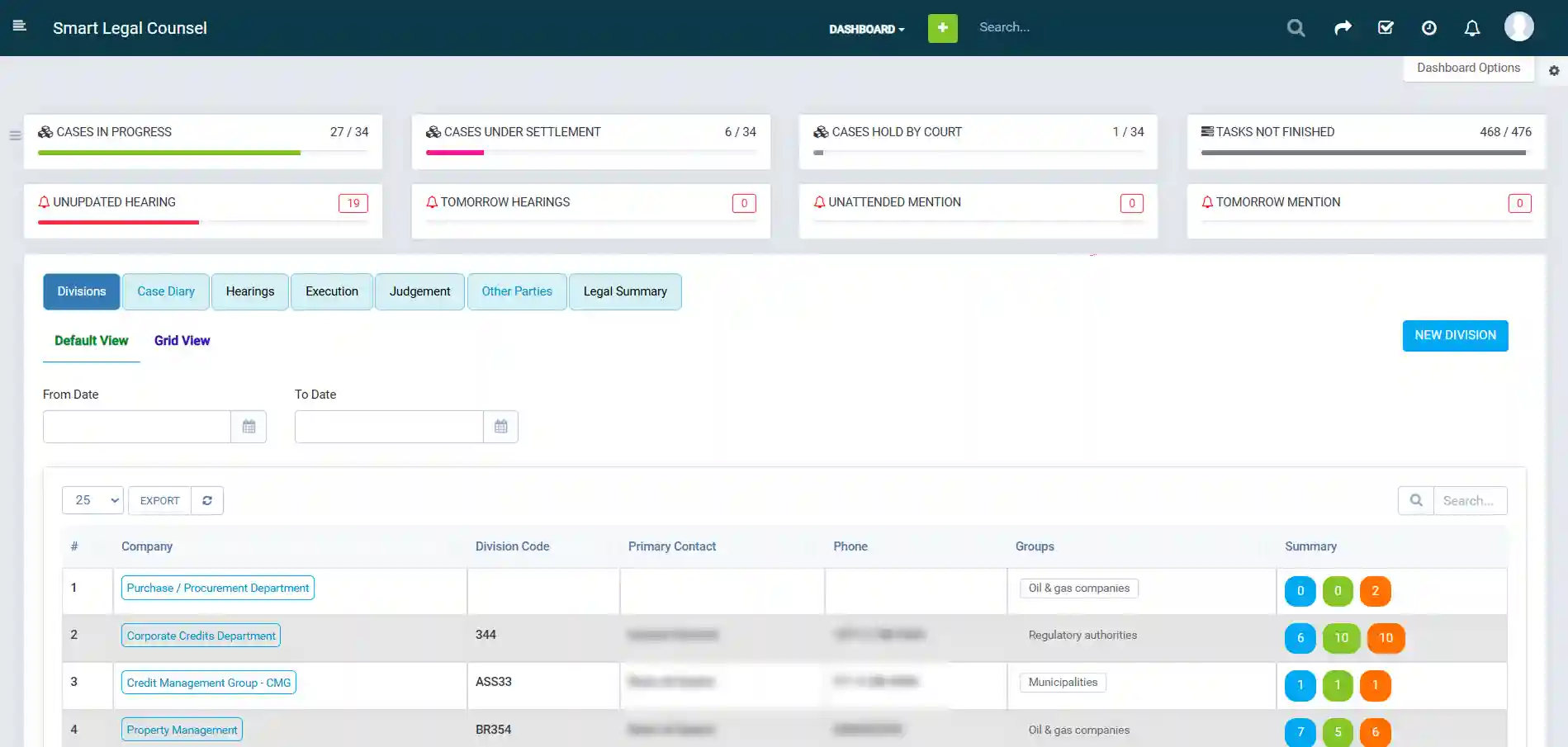 Contracts Dashboard Page Screenshot