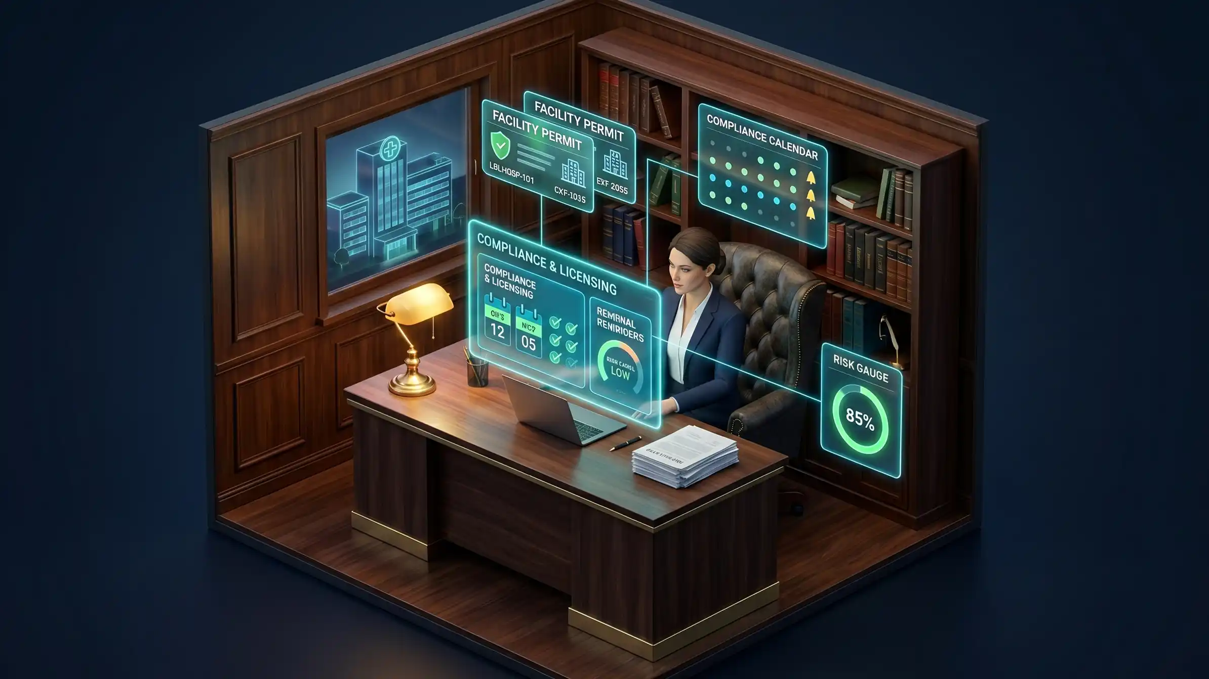 Facility licensing, accreditation and healthcare compliance renewal tracking for a hospital legal team in Smart Legal Counsel