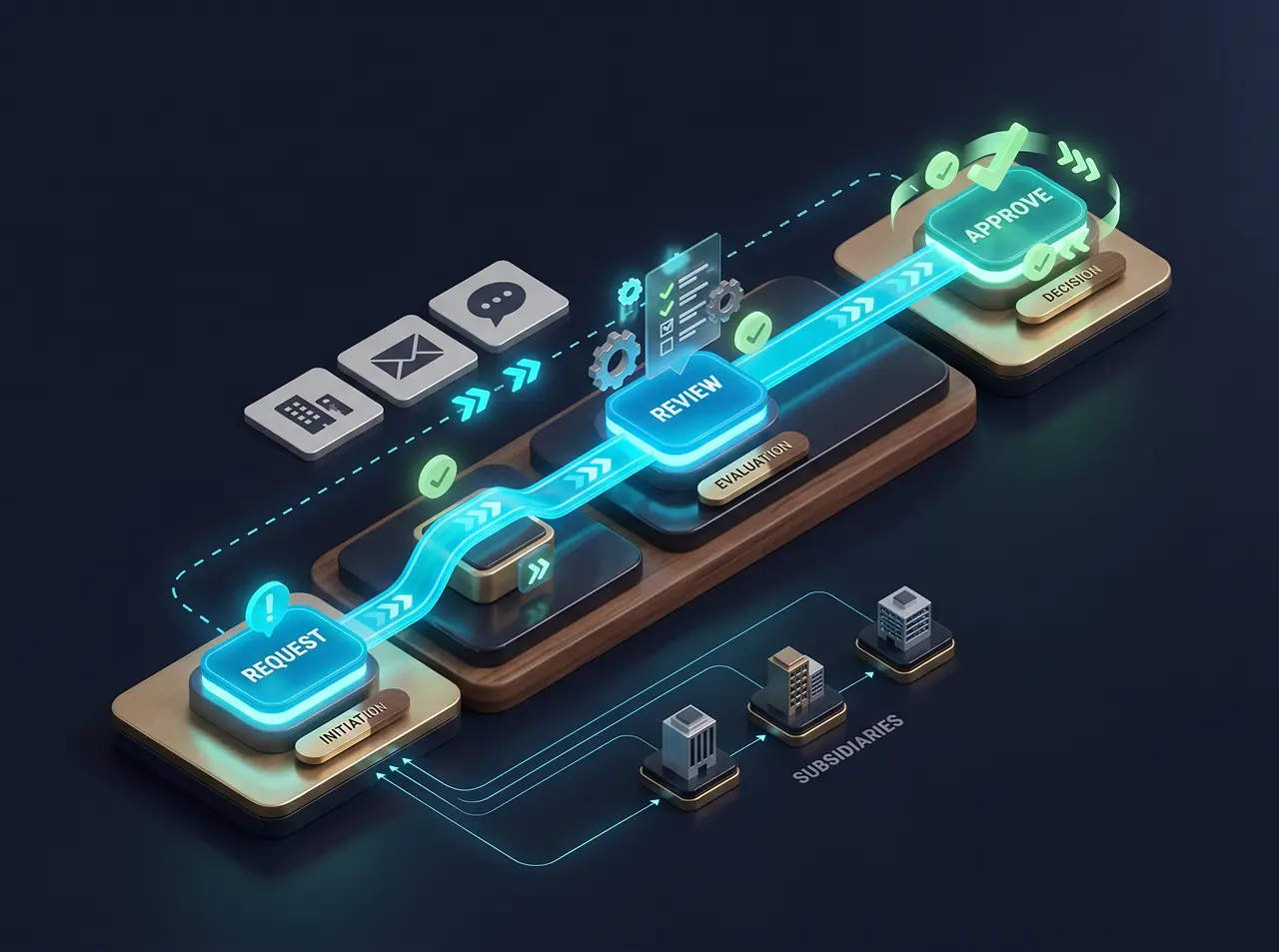 Legal request, approval and workflow automation connected to email and the law firm panel for a holding company legal team in Smart Legal Counsel