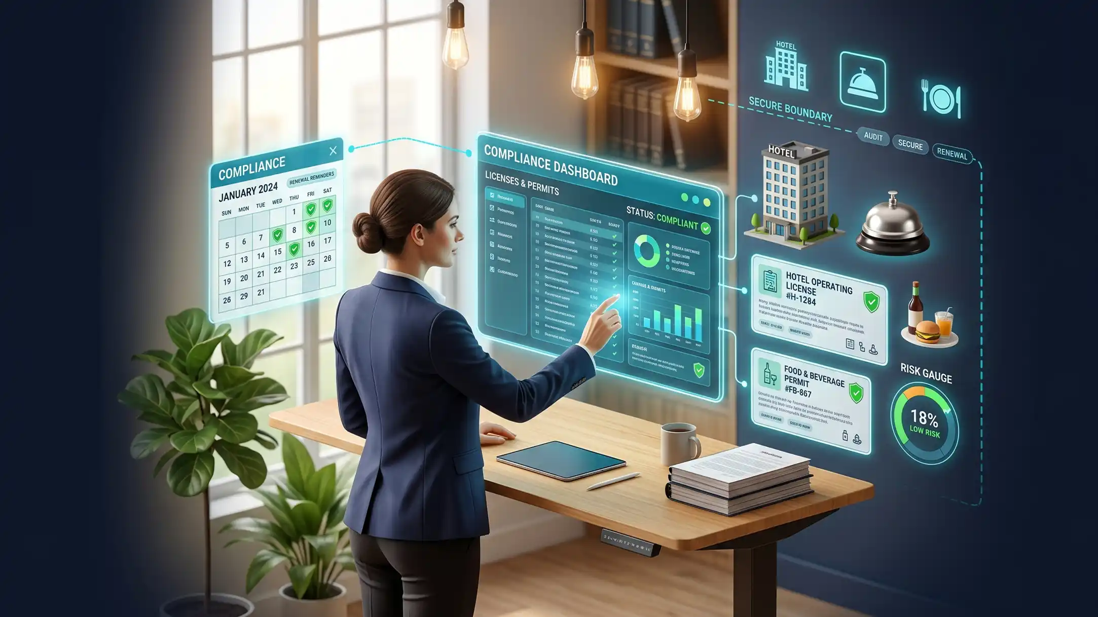 Compliance, trade licence and renewal management software for Hospitality & Hotels in Smart Legal Counsel, tracking food, beverage and tourism permit renewals across every property
