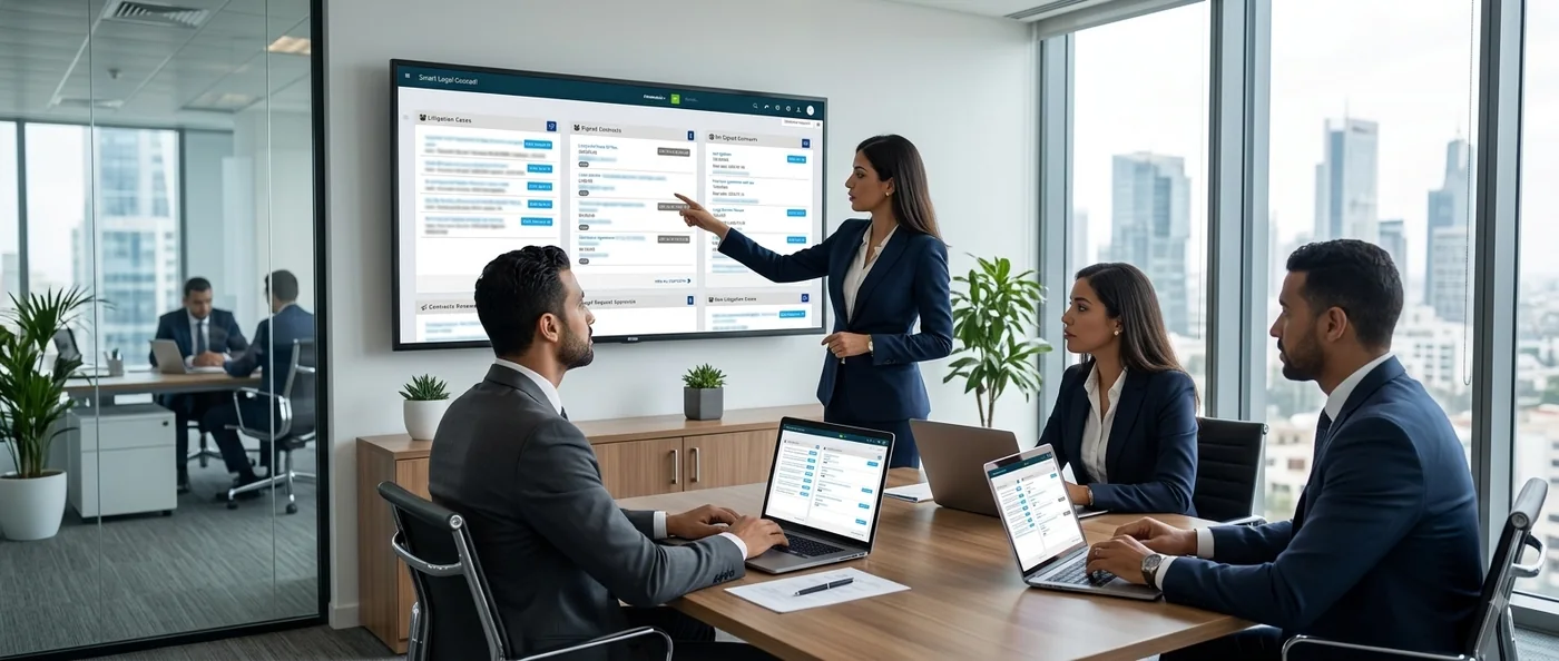 Enterprise legal operations dashboard for organizations in Morocco showing matter tracking, legal spend and compliance monitoring