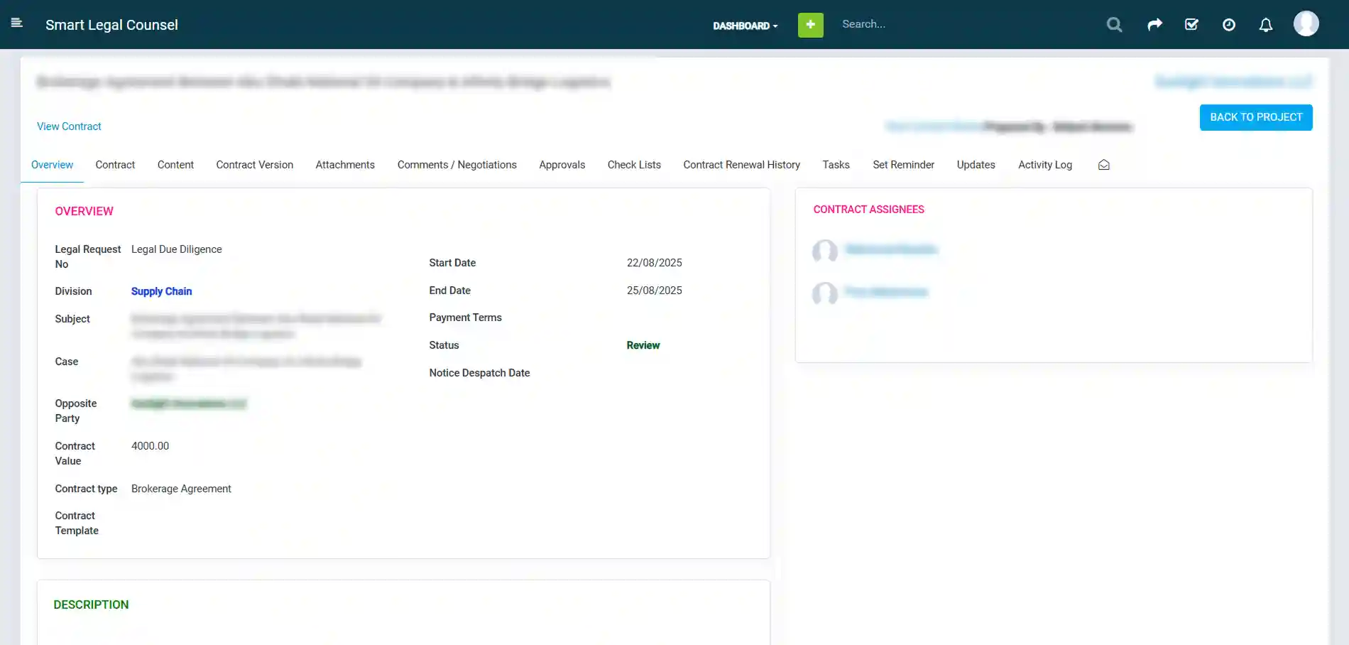 My Contract Overview Page Screenshot