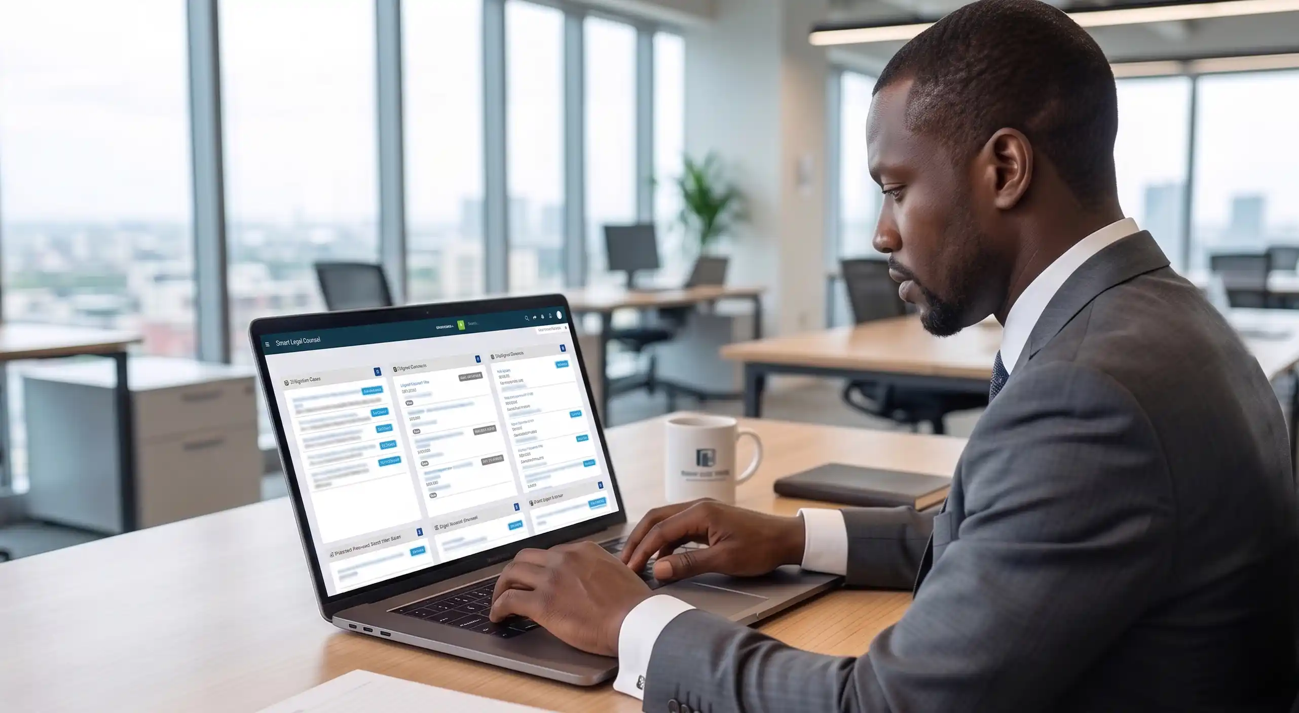 Smart Legal Counsel in-house legal department software dashboard for Nigerian enterprises showing matter management, contract lifecycle, and litigation tracking