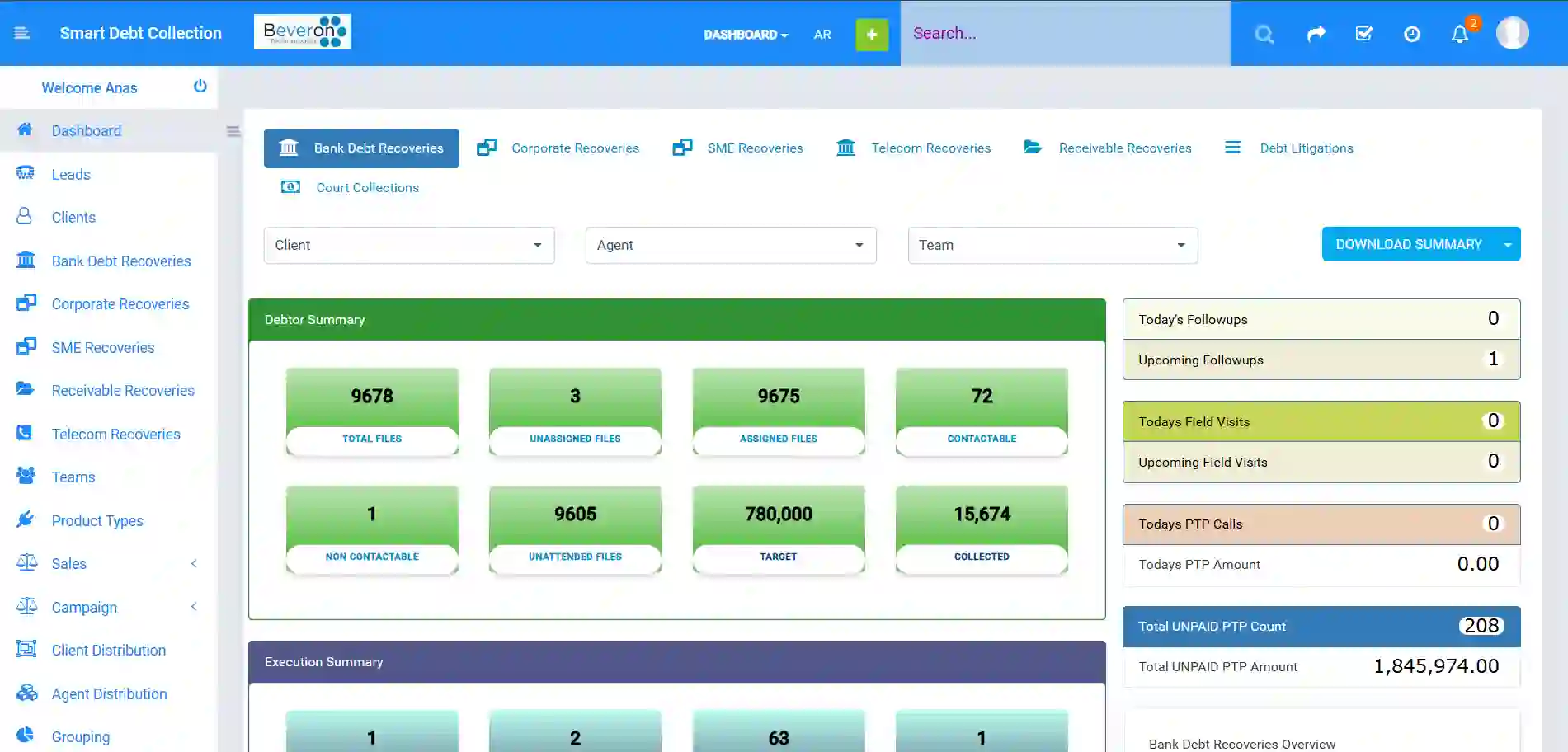 Agent Dashboard Page Screenshot