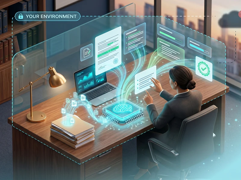On-premise AI deployment for a legal team, AI processing case data inside the law firm workspace with no external calls