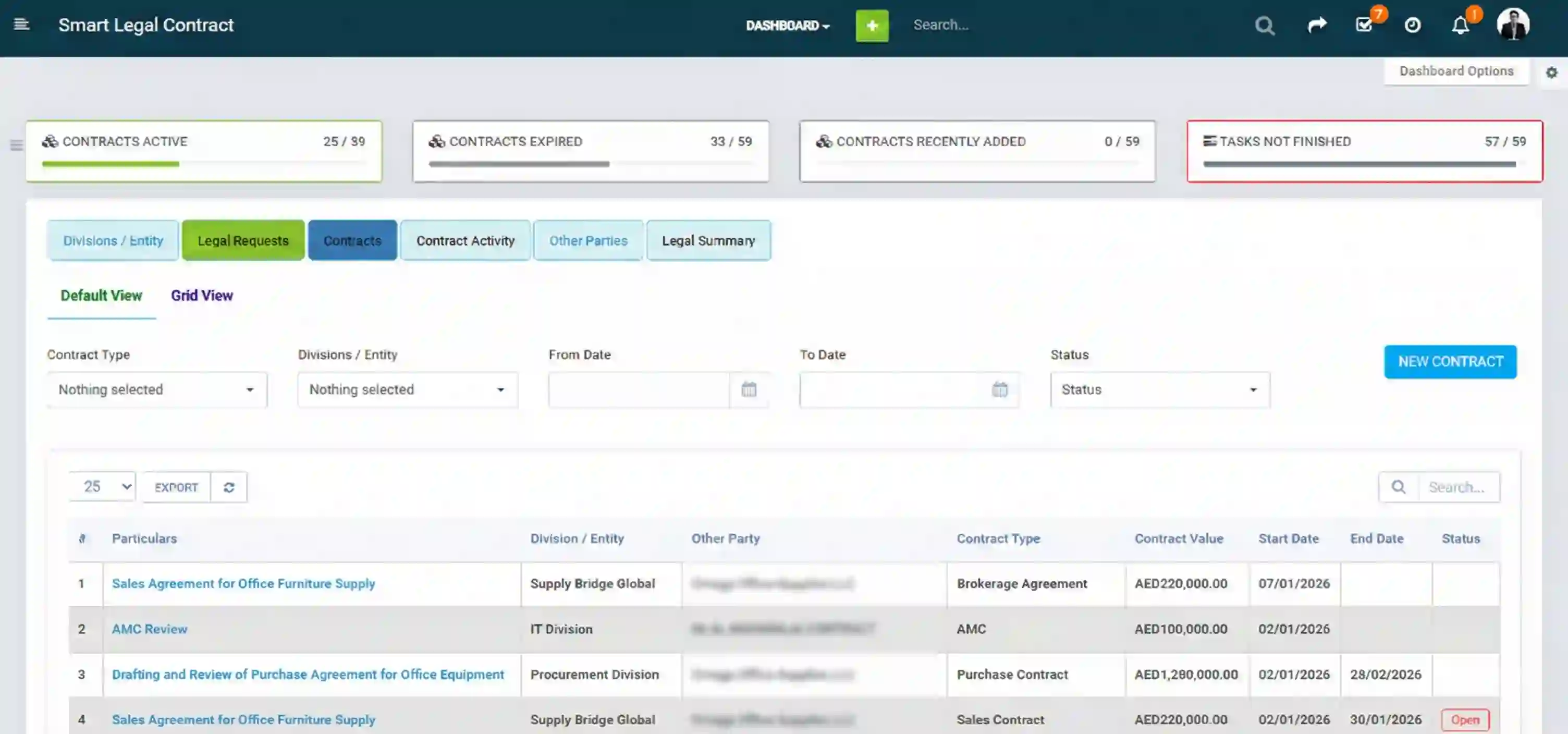 Contract Dashboard Page Screenshot